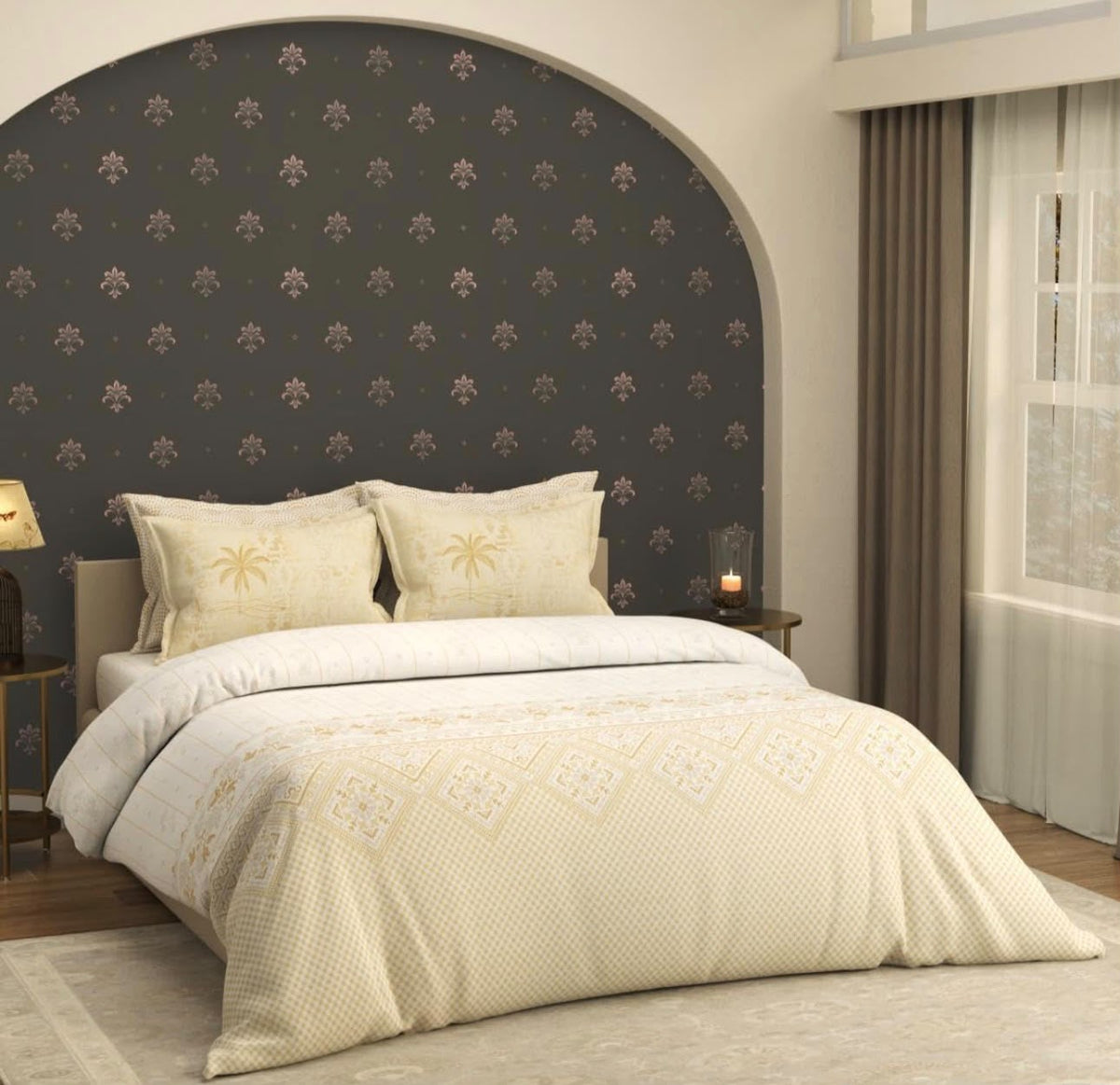 Bombay dyeing kasavu saree inspired Bedsheets